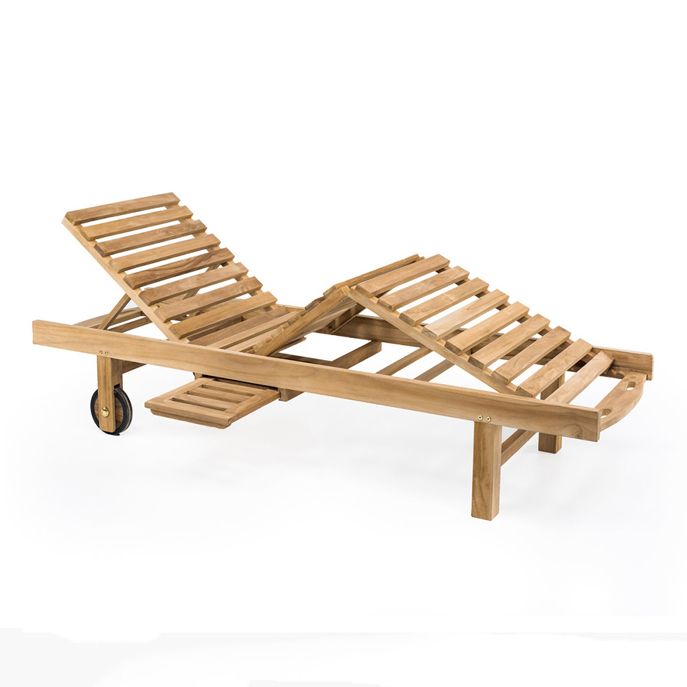 Modern Outdoor Furniture Sunbeds Beach Teak Wood Sun Loungers Patio Sunbeds for Hotel Garden Pool Chair Sun Lounger with Wheels