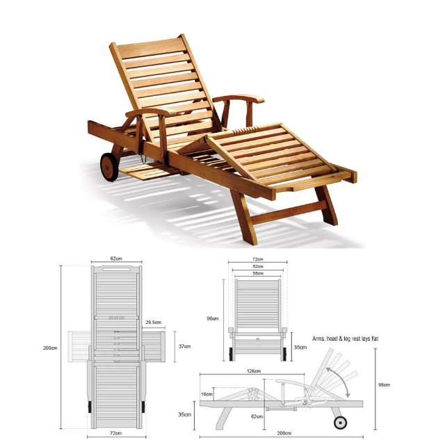 Wholesale garden beach pool sun loungers furniture sunbathing chair sun lounger teak wood chair outdoor for hotel and resort