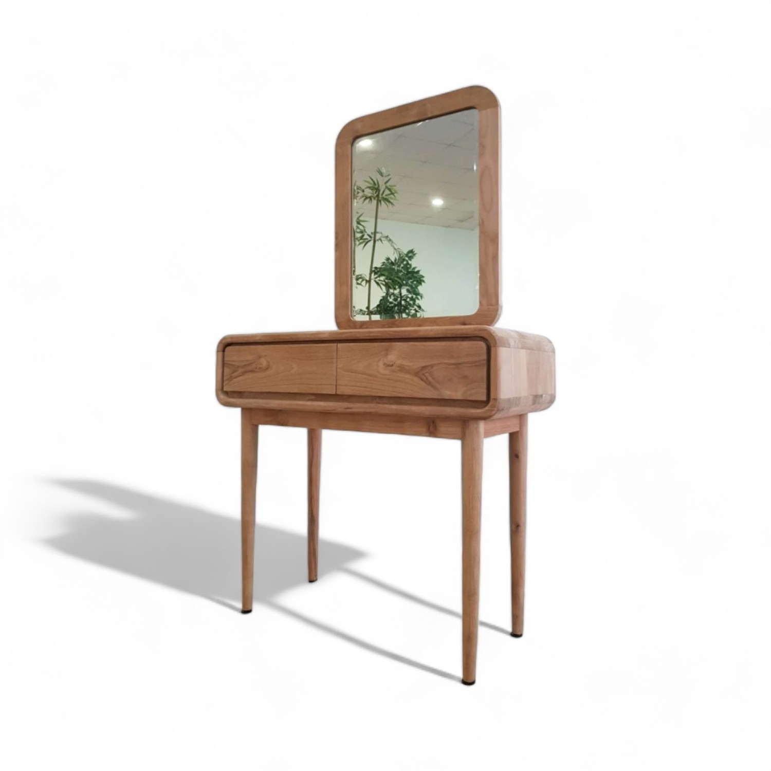 Scandinavian Solid Wood Make Up Vanity Set with Mirror in Unfinished Teak Wood Luxury Wooden Dresser for Bedroom Furniture