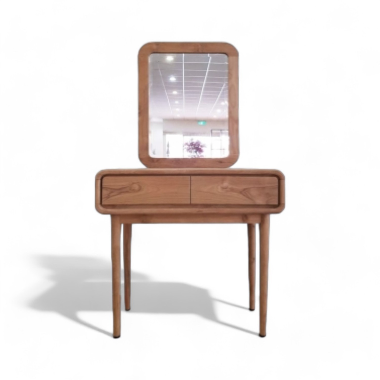 Scandinavian Solid Wood Make Up Vanity Set with Mirror in Unfinished Teak Wood Luxury Wooden Dresser for Bedroom Furniture