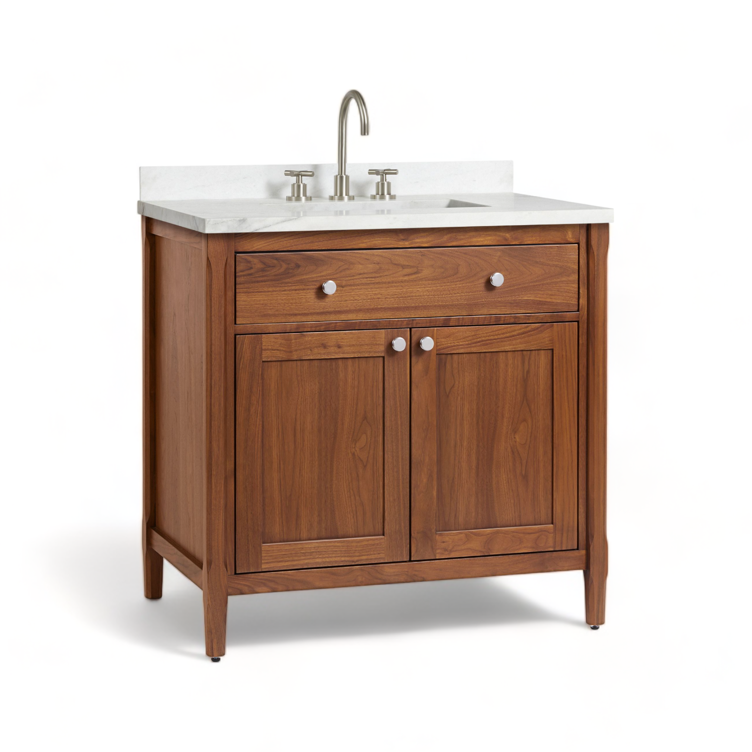 Classic Solid Wood Bathroom Cabinet Vanities in Soft Close Door and Drawers with Teak Wood in Walnut Color Single Vanity Cabinet