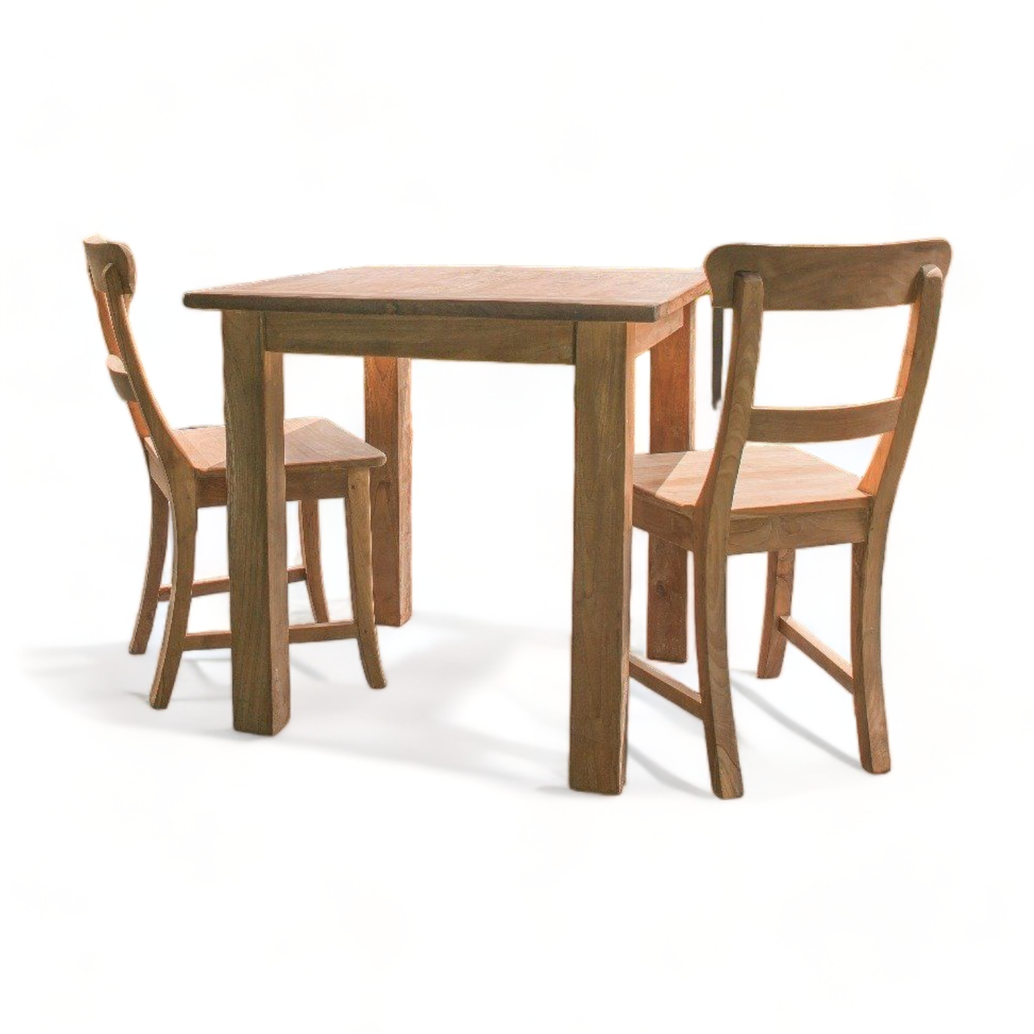 Classic Old Design Small Dining Table Set 2 with Teak Cafe Table and Chair Set for Indoor Sunroom Restaurant and Cafe Furniture