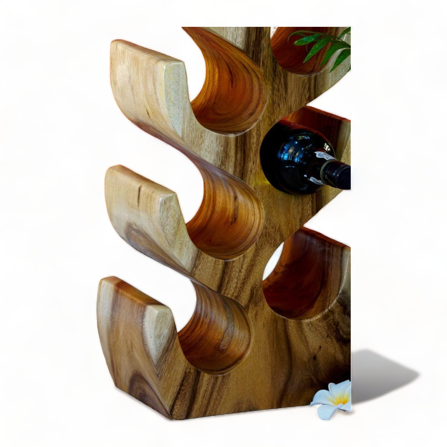 Home Bar Furniture Wooden Carved Standing 12 Bottles Solid Wood Wine Rack Decorative Cork Holder Suar Wood Wine Bottle Holder