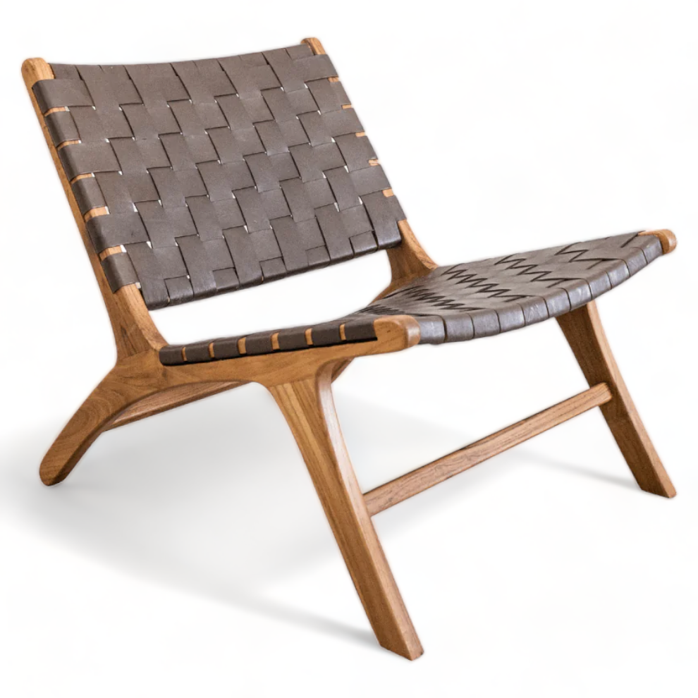 Living Furniture Teak Relax Chair With Weaving Leather Modern Wood Lazy Chair Can Use Product Outdoor Furniture And Garden Sofas