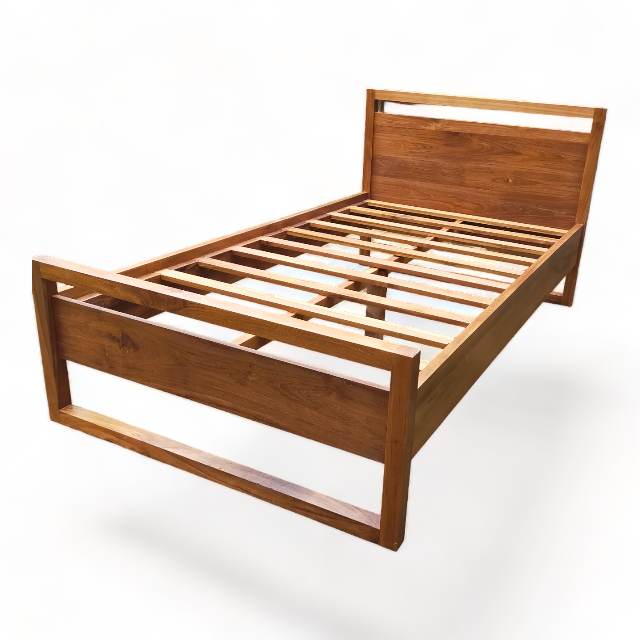 Modern Wooden Teak Bed Custom Mattress in Strong Wood Based Twin Bedroom Furniture Teak Wood Single Bed Frame