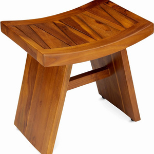 Solid Wood Shower Seat in Natural Wood Color of Teak Wood with Oiled for Curved Floating Teak Shower Bench for Bath and Spa