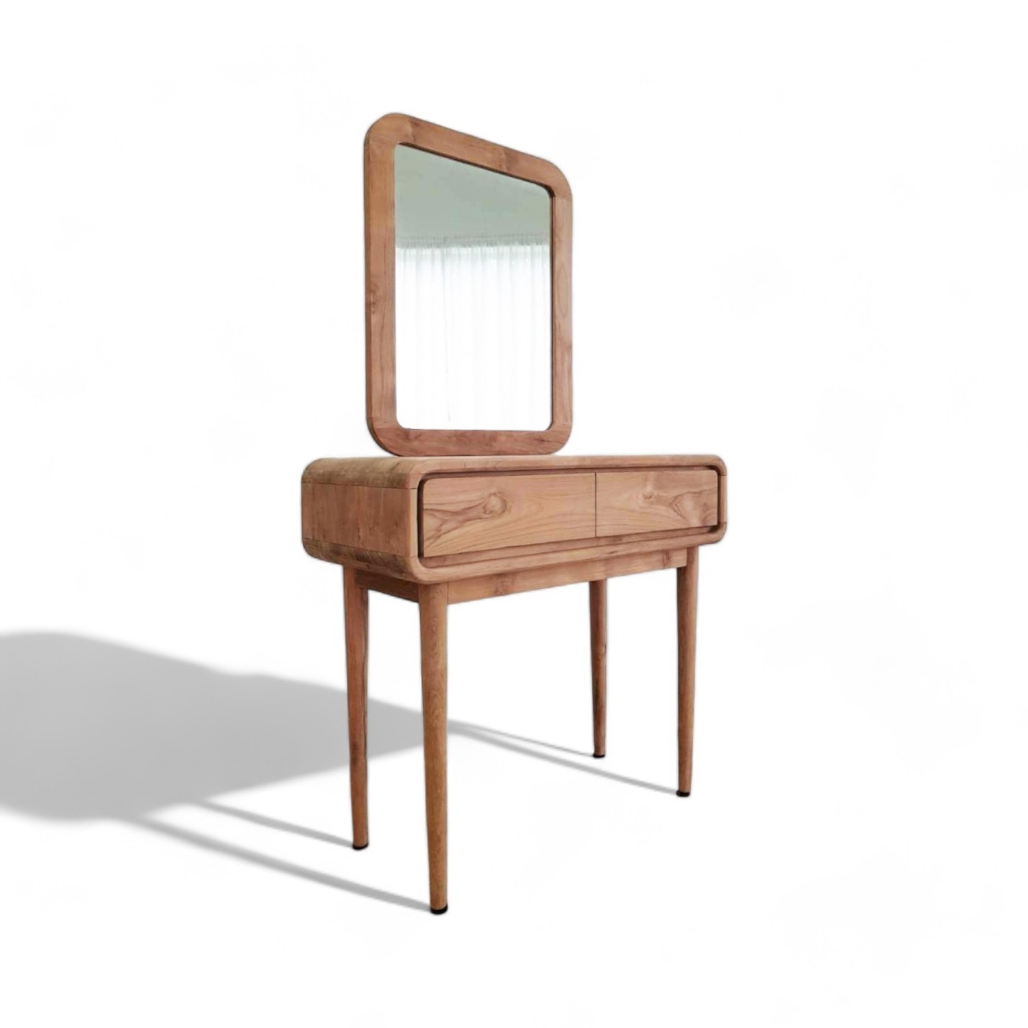 Scandinavian Solid Wood Make Up Vanity Set with Mirror in Unfinished Teak Wood Luxury Wooden Dresser for Bedroom Furniture