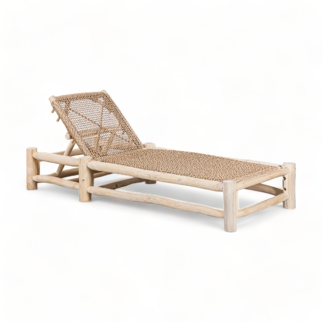 Teak Outdoor Furniture Wood Boho Sun Lounger Unique Teak Tropical Patio Garden Pool Bed dimensions 200x70x35 cm with cane sunbed