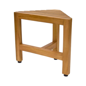 Small Corner Shower Bench Premium Natural Teak Foot Stool Waterproof Bathroom Bench Fully Assembled Shower Chair For Bath Spa