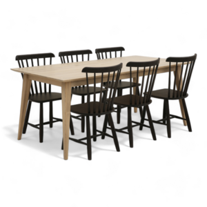 Nordic Solid Wood Dining Table Set 6 Chair in Bistro Indoor Table and Black Chair for Commercial Unique Restaurant Furniture Set