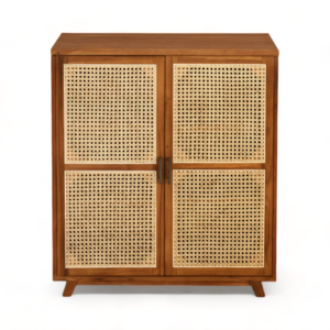 Multifunction Teak Shoe Rack Cabinet Entry with Rattan Doors in Modern Design Small Cabinet Display for Living Room Cabinet