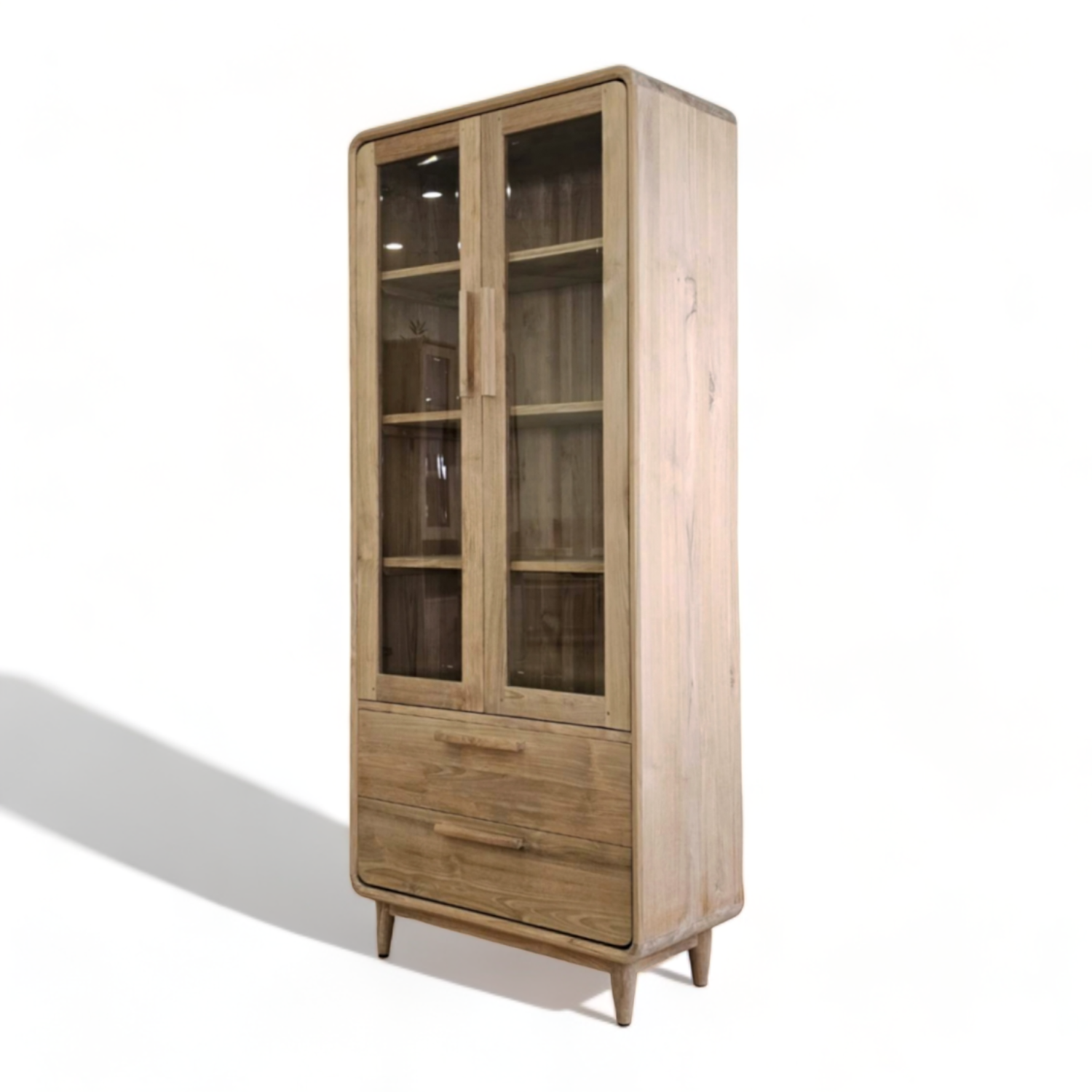 Minimalist Teak Cabinet Pantry Buffet Hutch Teak Cupboard Storage Cabinet Wood Furniture Kitchen Cabinet with Glass Door