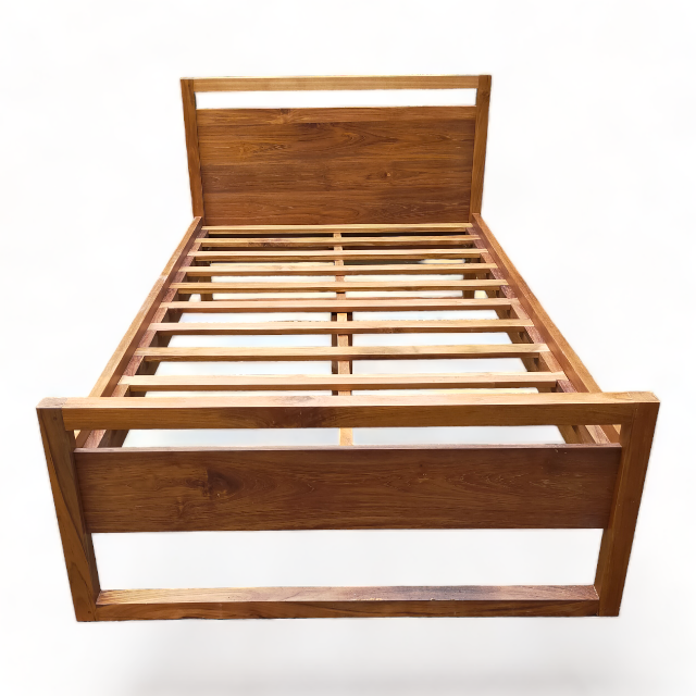 Modern Wooden Teak Bed Custom Mattress in Strong Wood Based Twin Bedroom Furniture Teak Wood Single Bed Frame