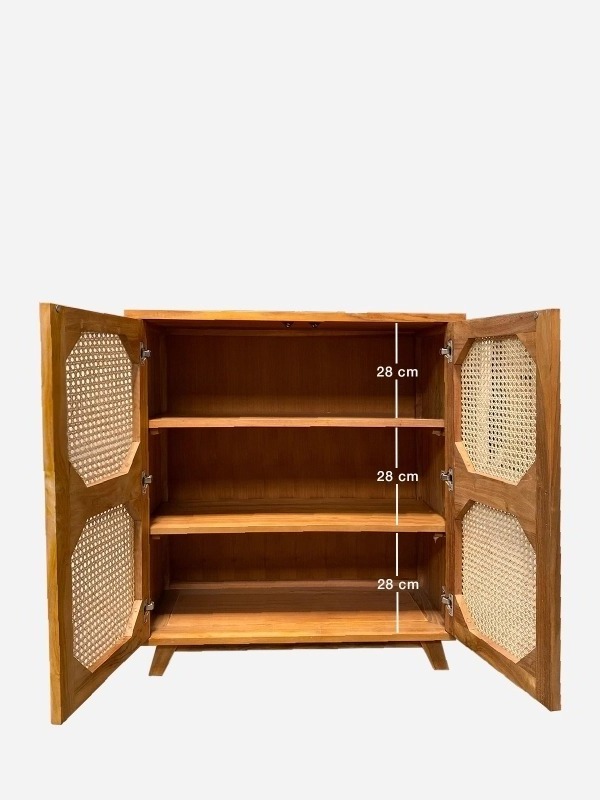 Multifunction Teak Shoe Rack Cabinet Entry with Rattan Doors in Modern Design Small Cabinet Display for Living Room Cabinet