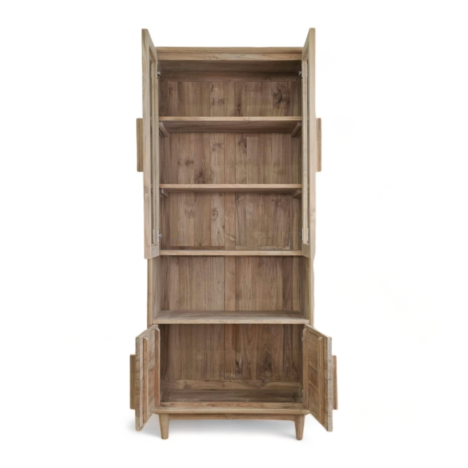 Luxury Wood Grain Book shelf for Living Room Cabinet Glass Door in Home Furniture with Plantation Teak Wood Display Cabinet