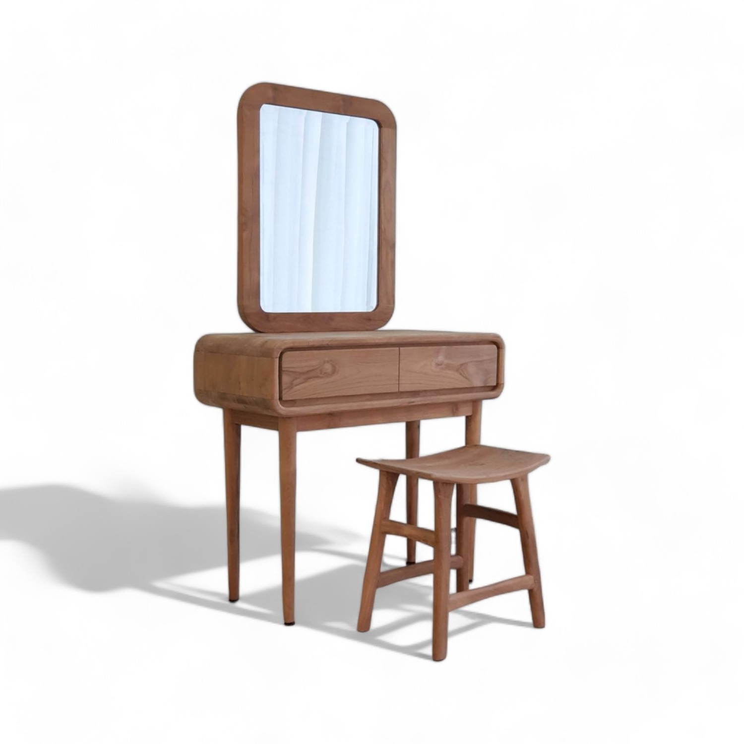 Scandinavian Solid Wood Make Up Vanity Set with Mirror in Unfinished Teak Wood Luxury Wooden Dresser for Bedroom Furniture