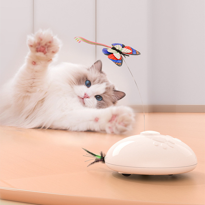 Interactive Pet Cat Teaser Toy Automatic Running Cat Feather Toy with Butterfly Stick