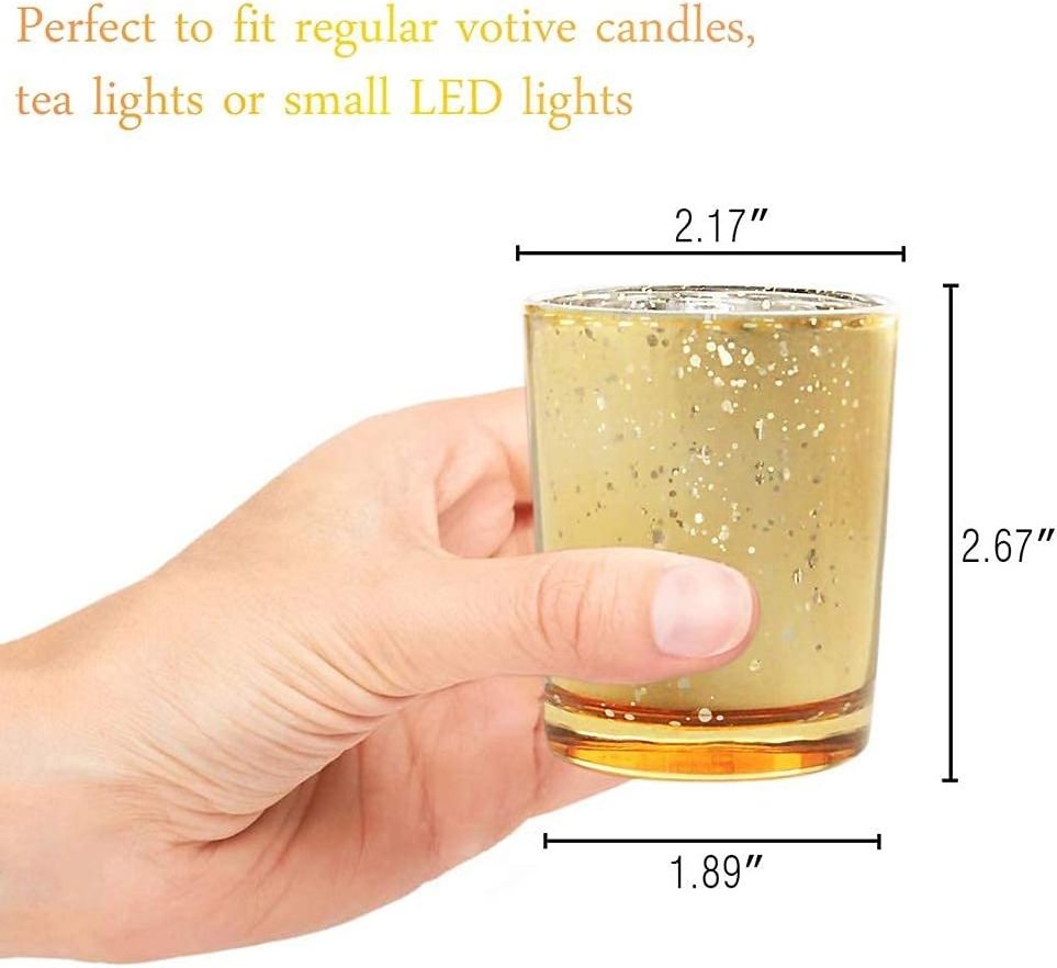 24Pcs Gold Votive Candle Holders for Table Mercury Glass Tea Lights Candle Holders Set for Wedding