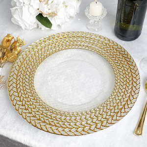 Wholesale Luxury Look 13" Round Braided Rim Clear Glass Glass Charger Plates Dinner Wedding Party Table Decorations Supplies