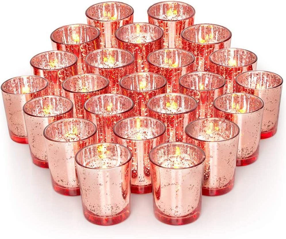 Speckled Mercury Gold Glass Candle Holder Bulk for Wedding Table Centerpiece Thanksgiving Christmas Party