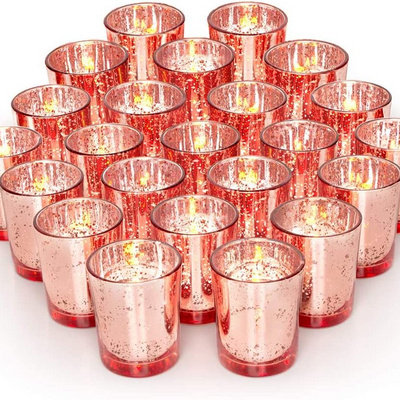 Speckled Mercury Gold Glass Candle Holder Bulk for Wedding Table Centerpiece Thanksgiving Christmas Party