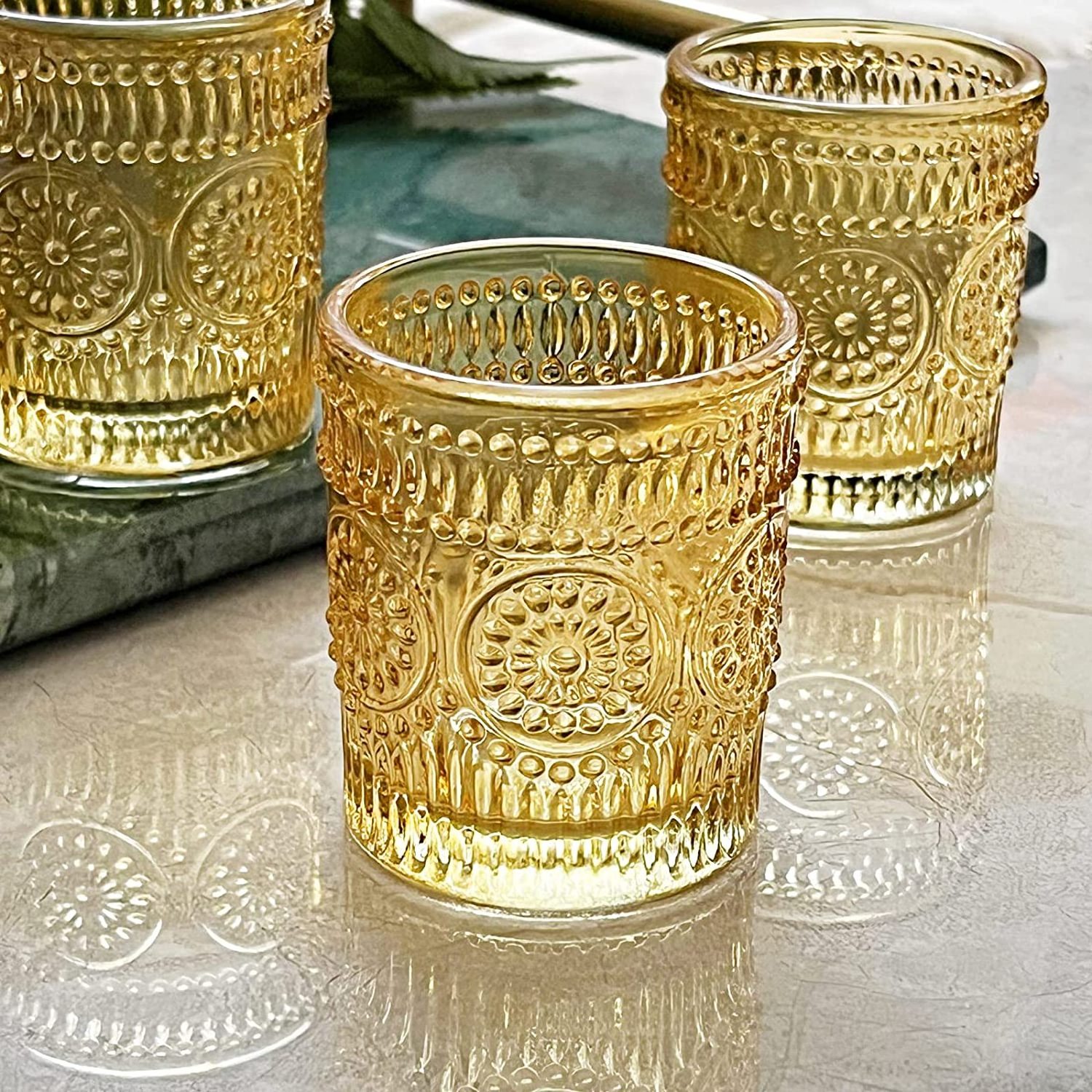 Small Gold Glass Votive Candle Holders Tea Lights Candle Holder for Table Wedding Home Party Birthday Decor