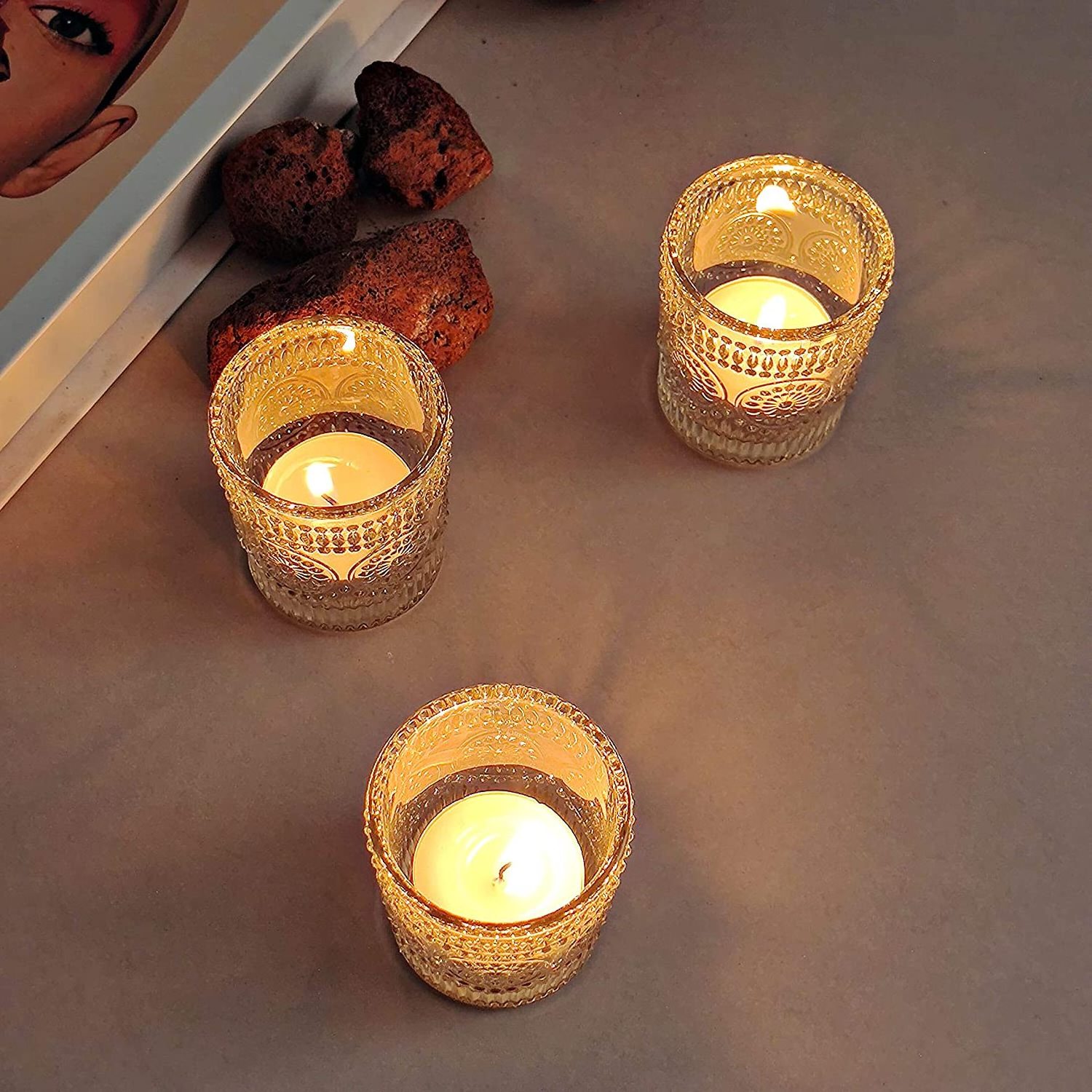 Small Gold Glass Votive Candle Holders Tea Lights Candle Holder for Table Wedding Home Party Birthday Decor