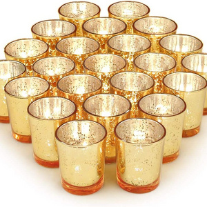 24Pcs Gold Votive Candle Holders for Table Mercury Glass Tea Lights Candle Holders Set for Wedding