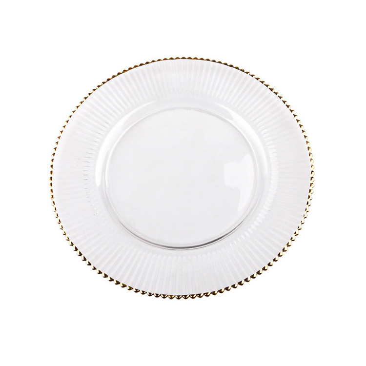 Clear Glass Dinner Plates Gold Rim Steak Cake Dessert Charger Plate Table Buffet Dishes Table Service Plates for Wedding Party