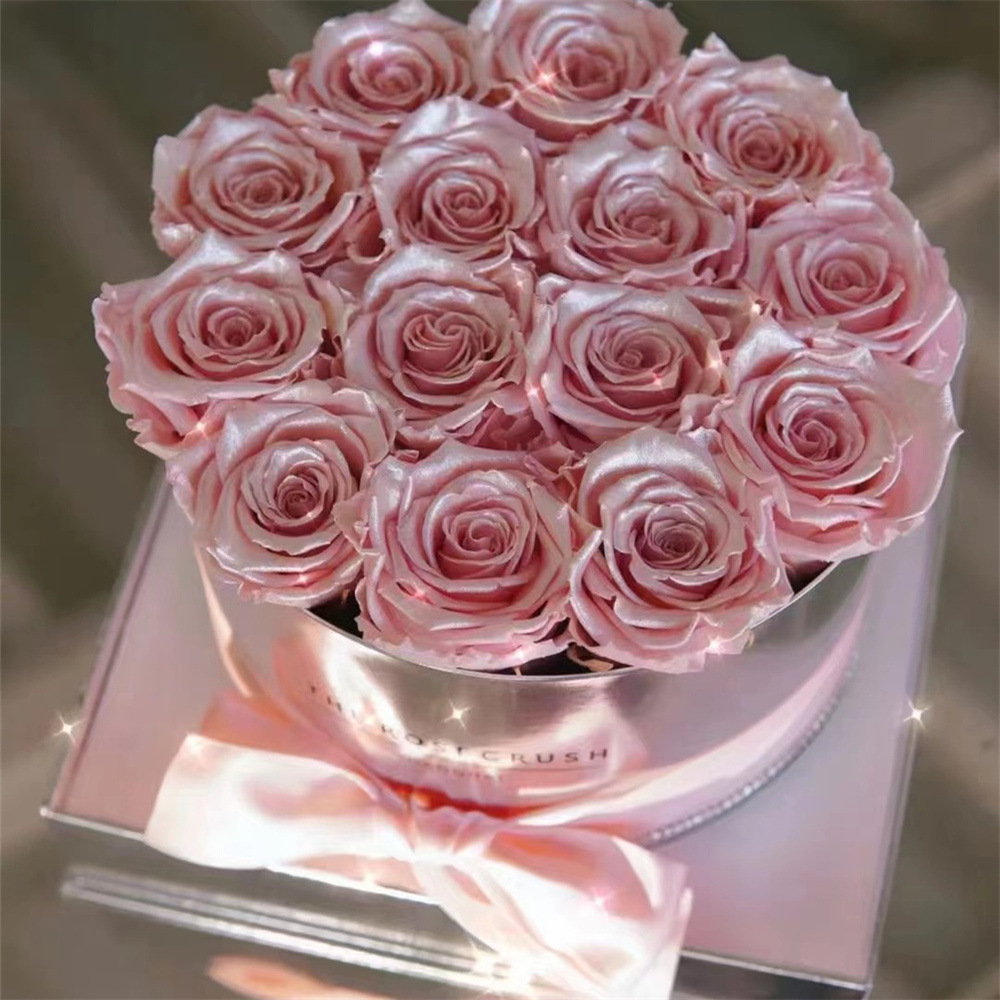 Wholesale Customized high quality natural eternal roses boxes preserved rose in round box flower