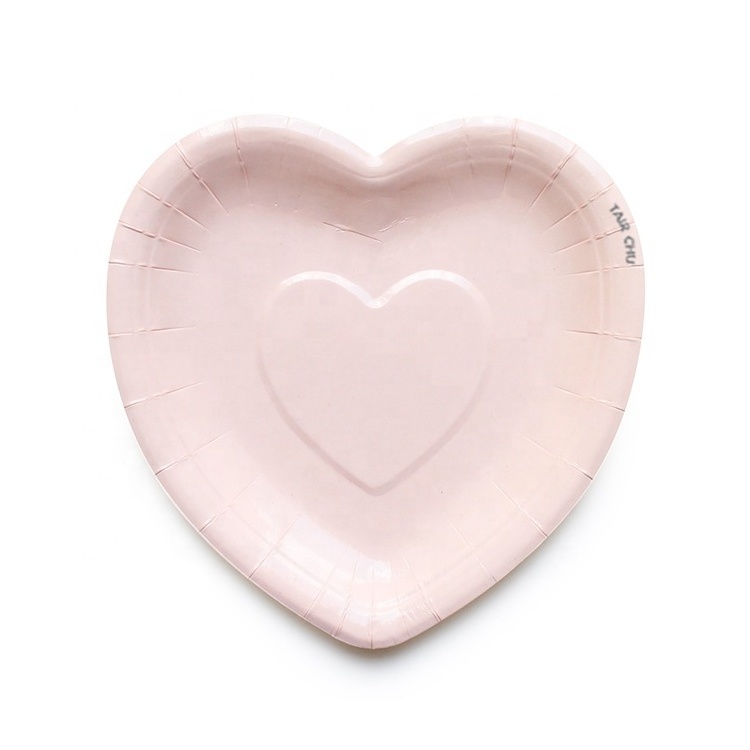 Pink Heart Shape Cake Paper Plate with 10cm Mini Plastic Fork Wedding Favors Party Plate