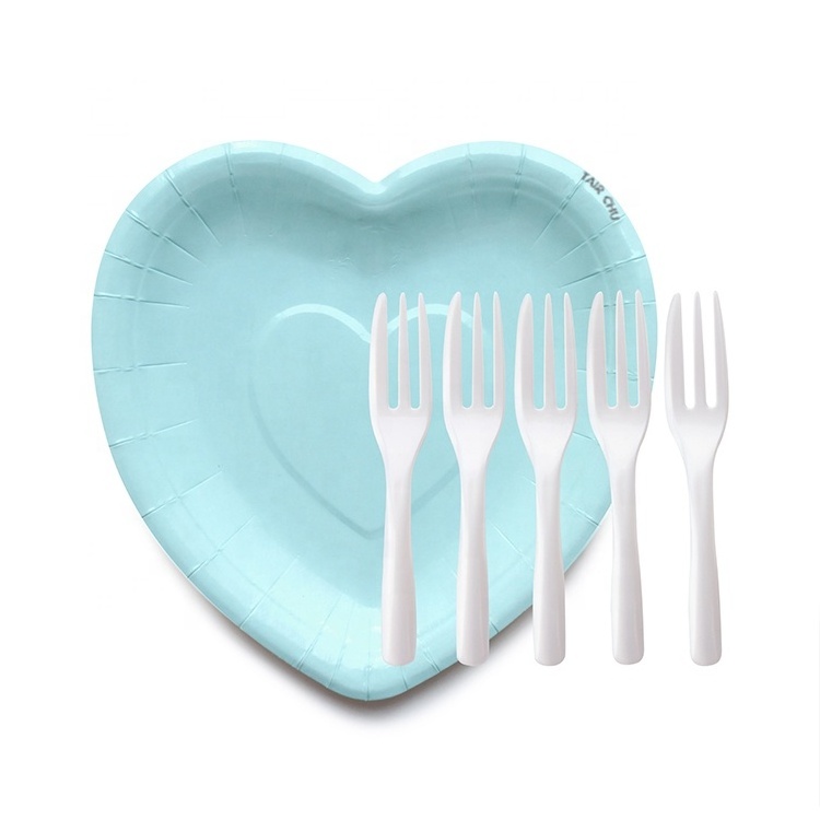 Pink Heart Shape Cake Paper Plate with 10cm Mini Plastic Fork Wedding Favors Party Plate