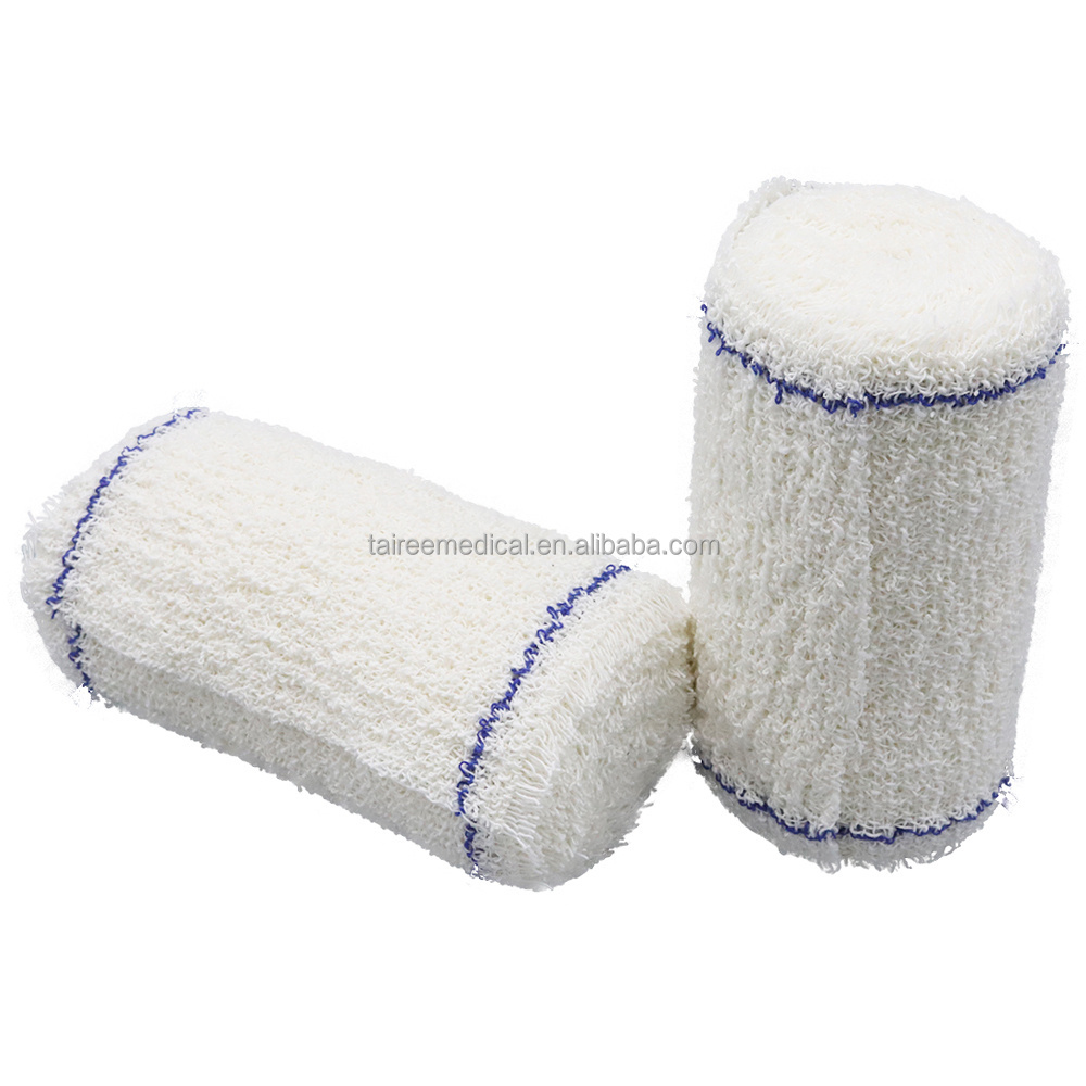 bleached white & natural white elastic cotton crepe bandage with blue line with elastic clip