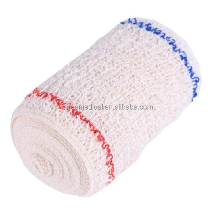 Medical Natural white compression spandex elastic crepe bandage 15cm with clips