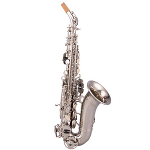 Professional Silver Color High F# Sax Curved Soprano Saxophone With Case