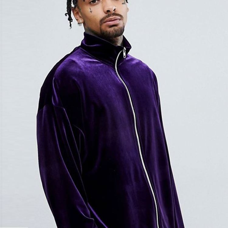 sportswear drop shoulder blank velour tracksuit