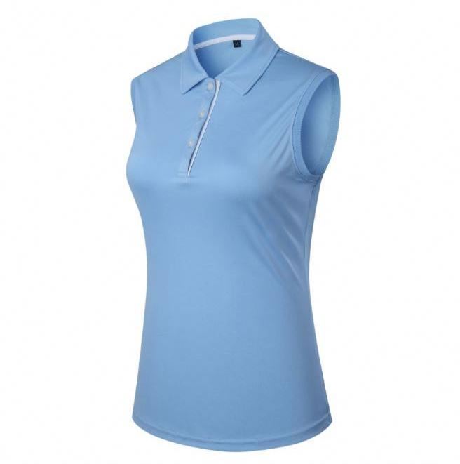 ladies golf sleeveless quick dry lightweight micro pique solid blue performance polo shirts