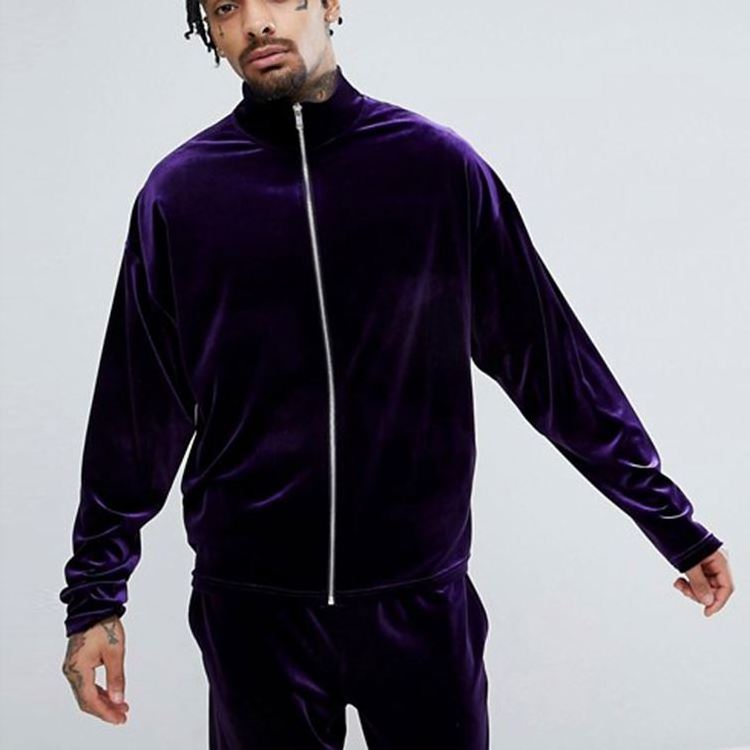 sportswear drop shoulder blank velour tracksuit