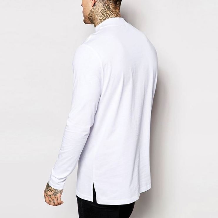 Wholesale Mens Long Sleeve Extended Tail Longline White T Shirts