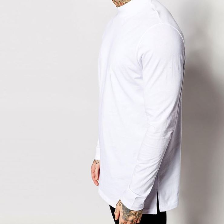 Wholesale Mens Long Sleeve Extended Tail Longline White T Shirts