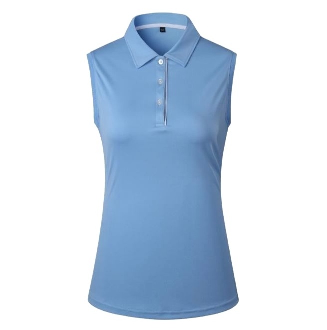 ladies golf sleeveless quick dry lightweight micro pique solid blue performance polo shirts