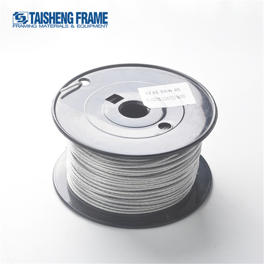 TS F02 880 Plastic Coated Galvanized Steel Braided Picture Wire Art Picture Framing Hanging Wire Ferrules Rope