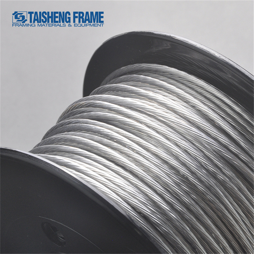 TS F02 880 Plastic Coated Galvanized Steel Braided Picture Wire Art Picture Framing Hanging Wire Ferrules Rope