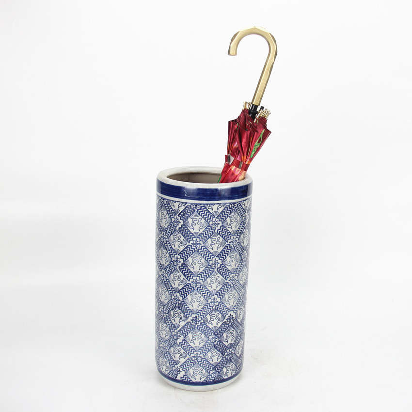 S063 ceramic indoor 24.5 inch umbrella stand blue flower umbrella holder porcelain umbrella bucket