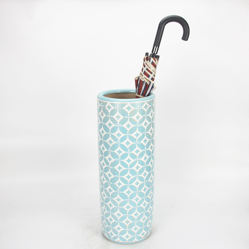 S058 ceramic umbrella holder light blue 24.5 inch tall scroll holder home decor accessories