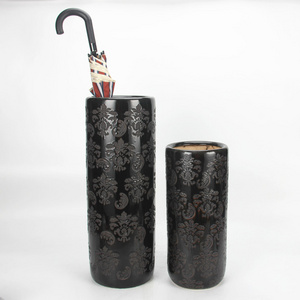 S061 ceramic hotel umbrella holder black 24.5 inch umbrella stand porcelain indoor umbrella stand