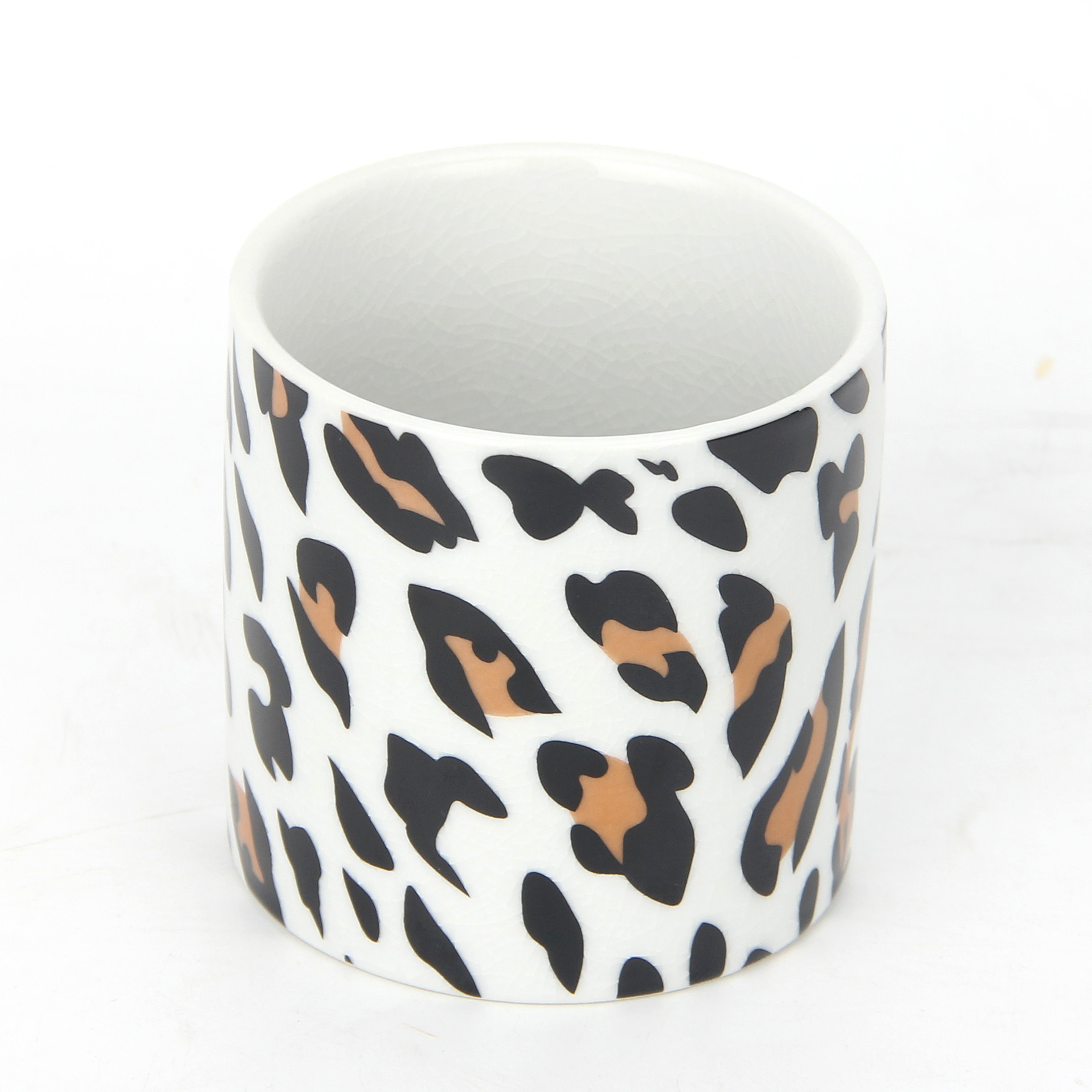 C008 3.54 inch tabletop tea light candle cup holder leopard pattern porcelain cylinder jars for candle making