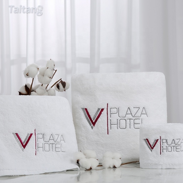 Customize Household Hotel Towels Set Embroidered Logo White 100% Cotton Face Hand Bath Towel Towels