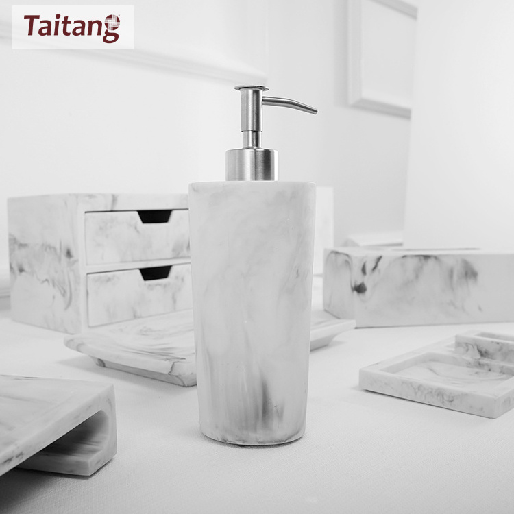 White Marble Luxury Resin Shampoo Shower Soap Dispenser Hotel Resin Bathroom Accessories Set