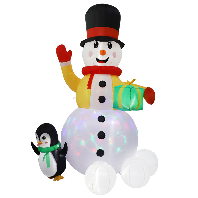 christmas Outdoor decoration Three snowballs and a penguin snowman Luminous aerated gas model Light source: LED